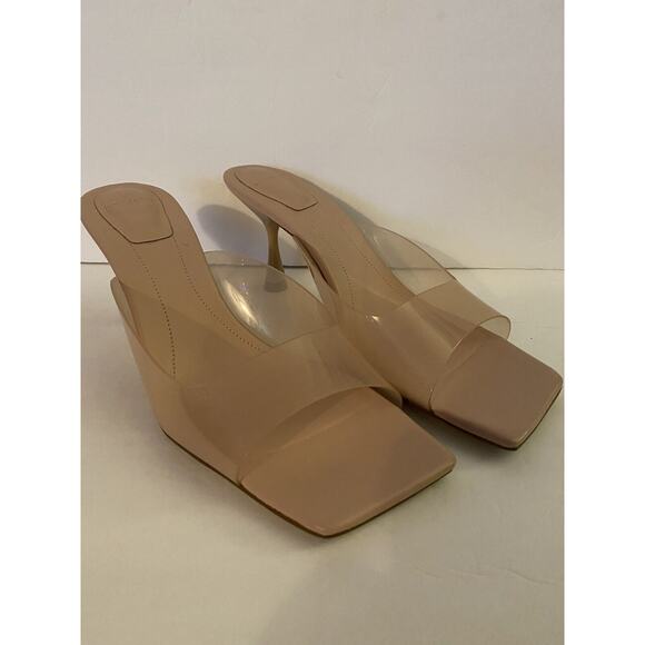 EUC Marc Fisher Daria Sz 9.5 M Taupe Clear Sandals Unique Kitten Heels - Picture 1 of 6